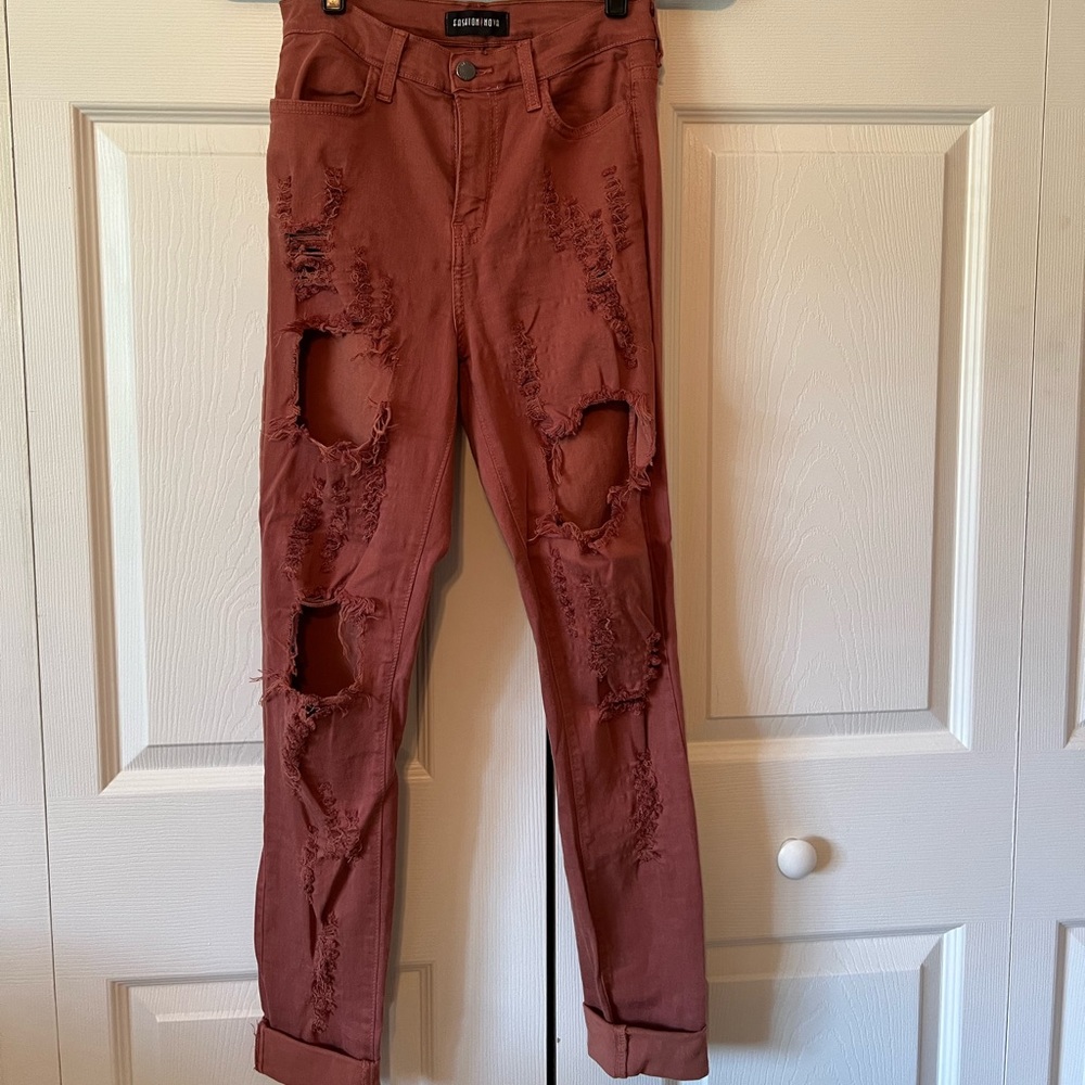Burnt orange fashion nova jeans distressed
